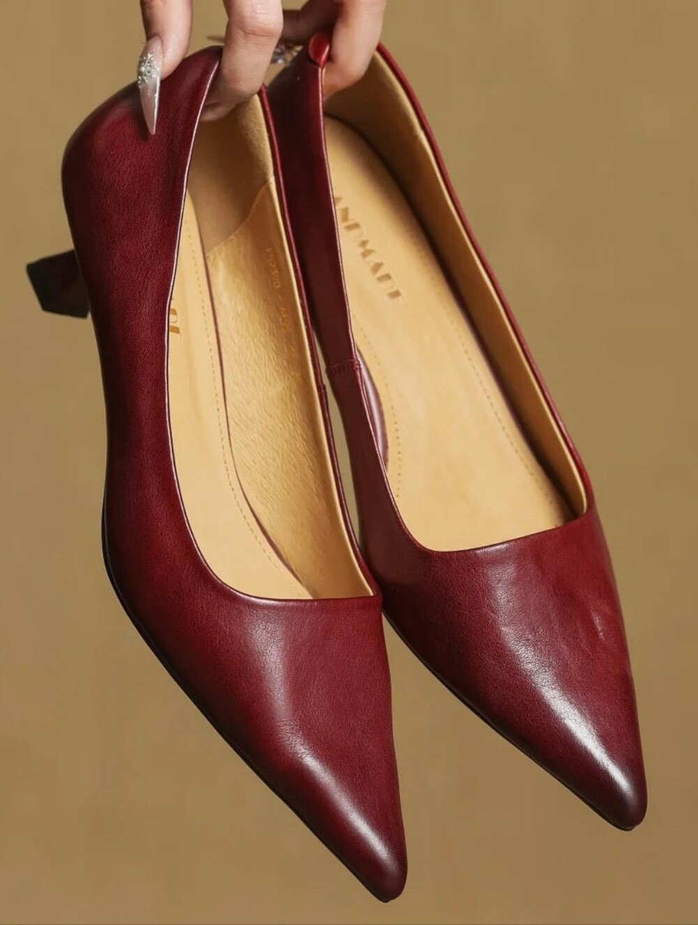 Red Leather Pointed-toe Low Heel Shoes
